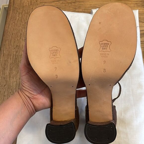 MICHAEL ABRAMS LINEN BROWN ANKLE STRAP HEELS. NEW - Picture 8 of 10